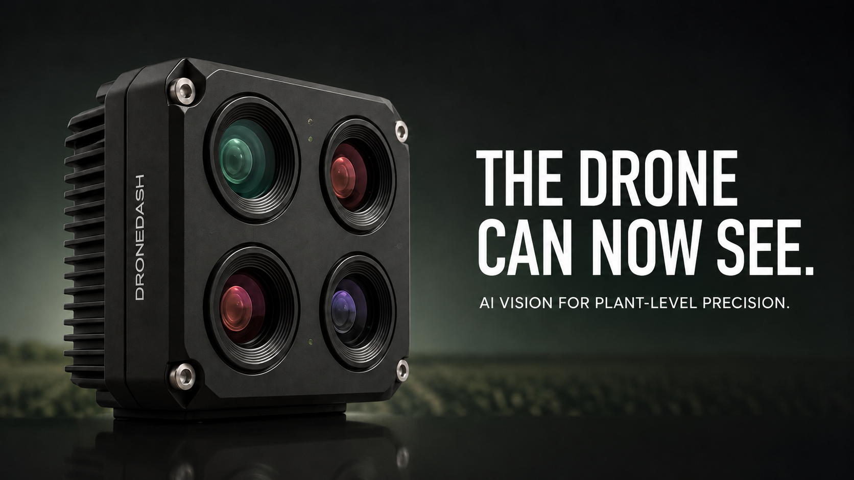 DroneDash in-house multispectral camera design with four synchronized lenses covering Red, Green, Red Edge and NIR bands